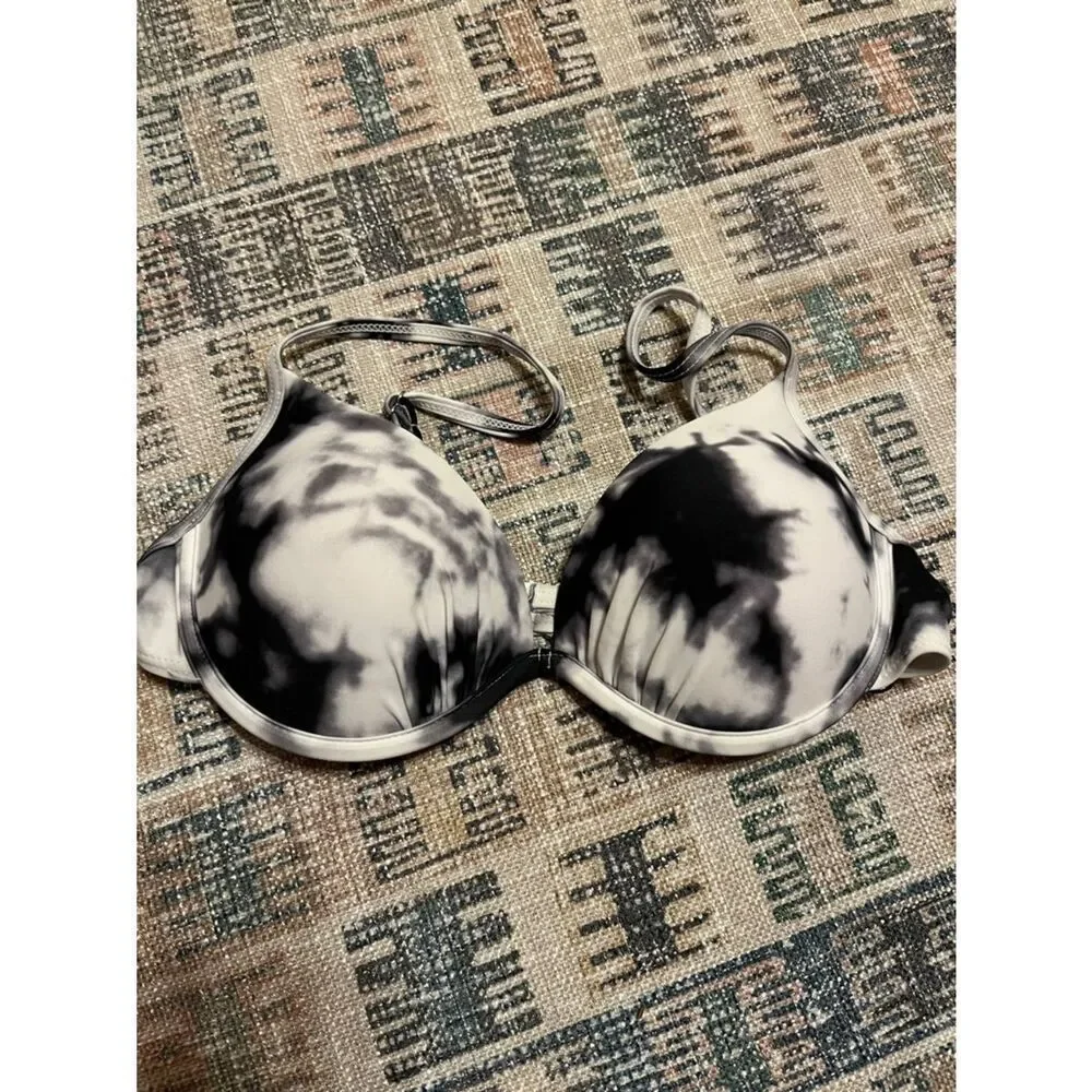 Tie-Dye Black & White Push-Up Bikini Top